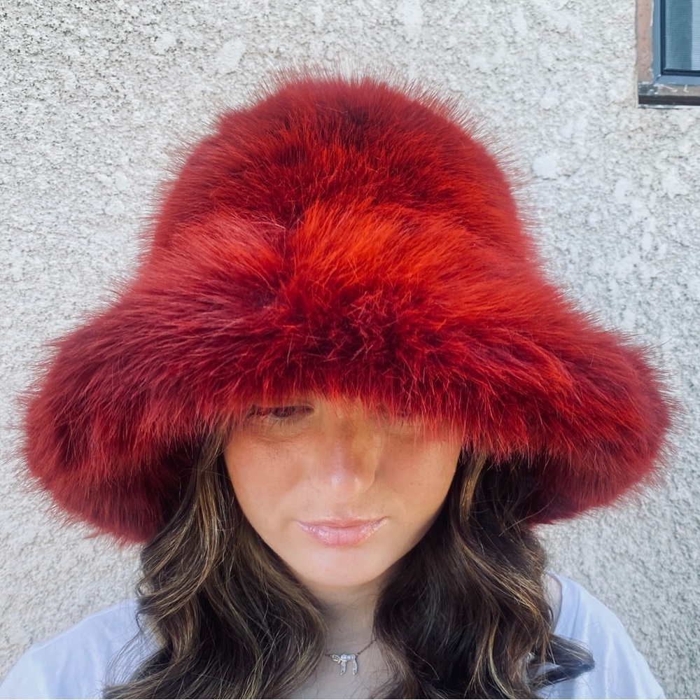 Burgundy Faux Fur Bucket Hat